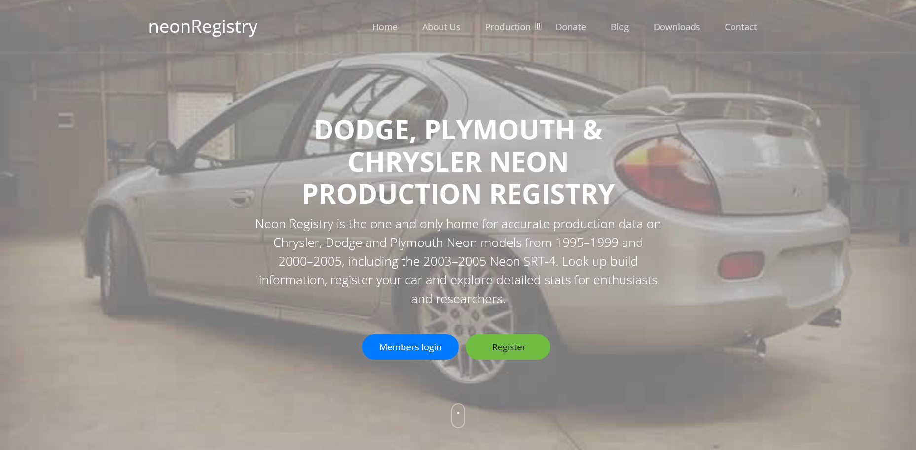 Neon Registry website screenshot
